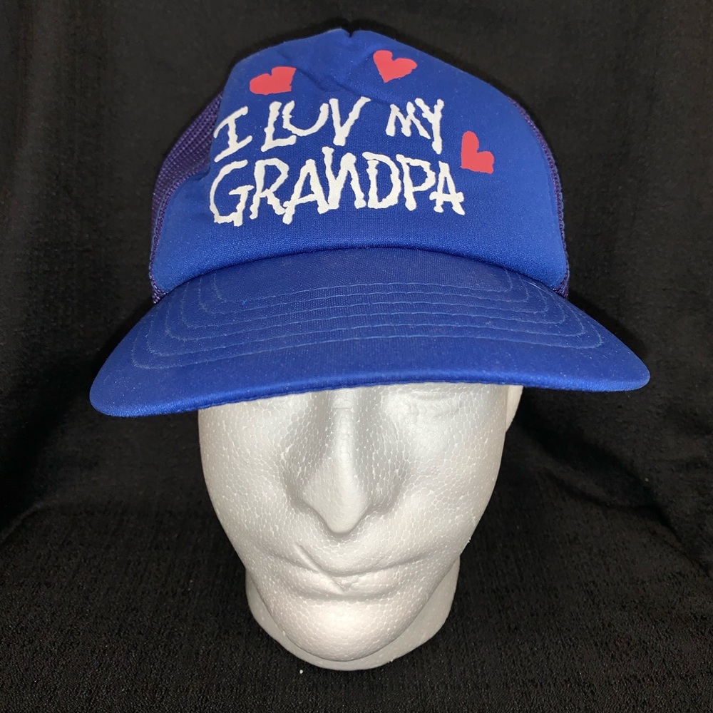 Vintage I Luv My Grandpa Blue Trucker Snapback Hat Made In USA